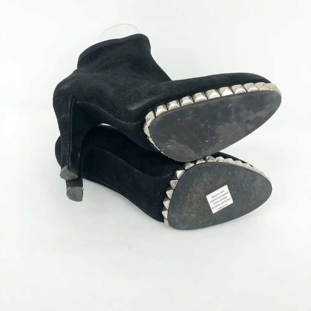 Stuart Weitzman Womens Sockemup Ankle Boots 6.5 Black Studded Suede